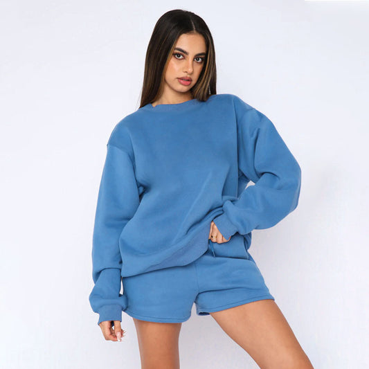 Basic Long Sleeve Sweater & Shorts Set