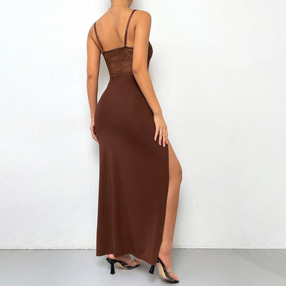 Slim Fit Dress With Splits & Lace Detailing