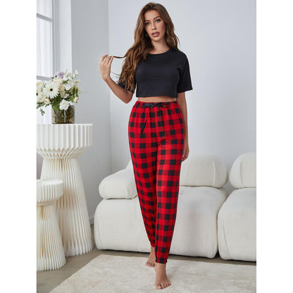 Classic Pajama Set With Tee & Plaid Pants