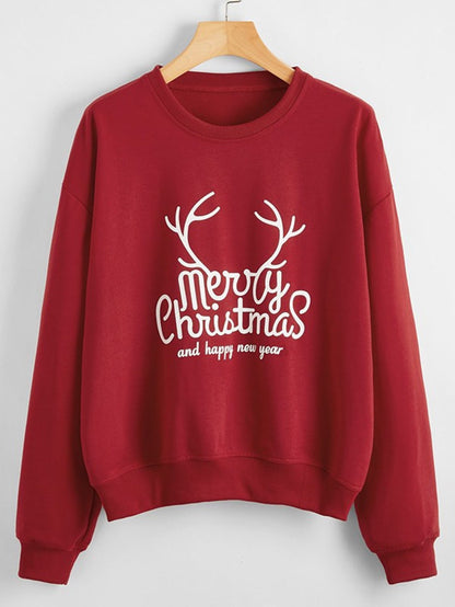 Merry Christmas Printed Loose Fit Pullover