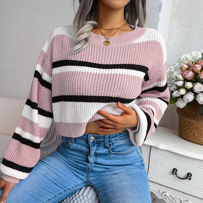 Striped Cropped Long Sleeve Sweater