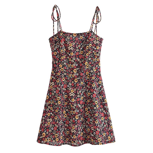 Casual Floral Printed Dress With Tie Straps