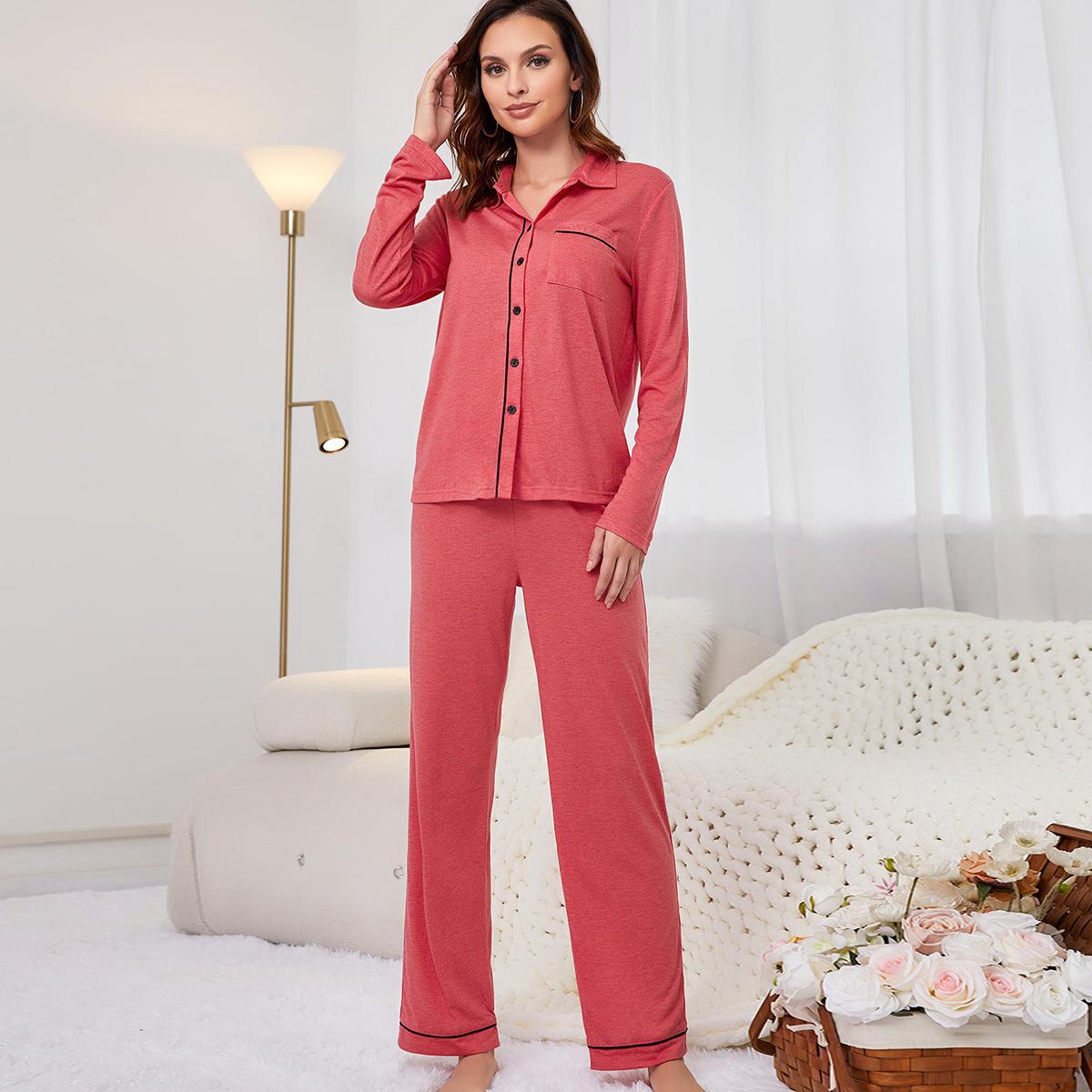 Casual Pajama Set With Button Up Top