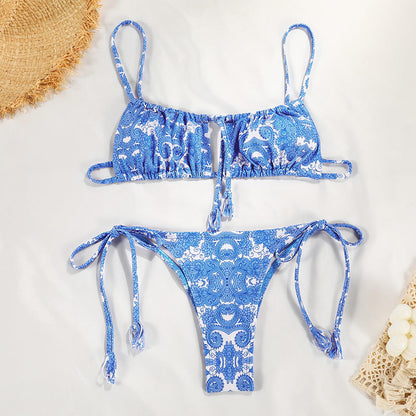 Printed Bikini Set With Ruched Cheeky Bottoms