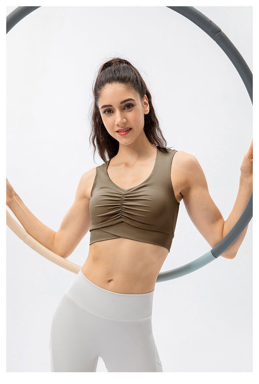 Ruched Sports Bra With Front Crossover