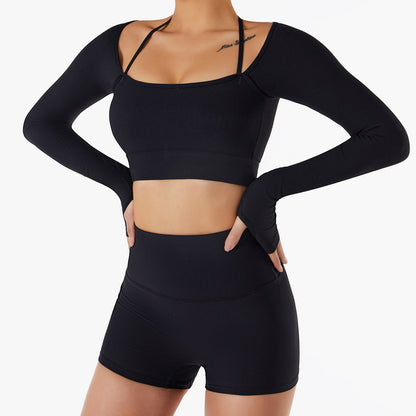 Long Sleeve Halter Top & High Rise Shorts or Leggings