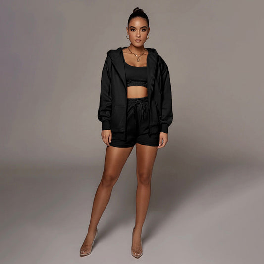 Long Sleeve Hooded Jacket & High Rise Shorts