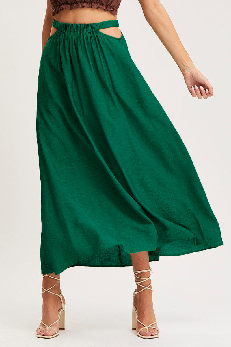 Long High Waisted Skirt With Side Cutouts