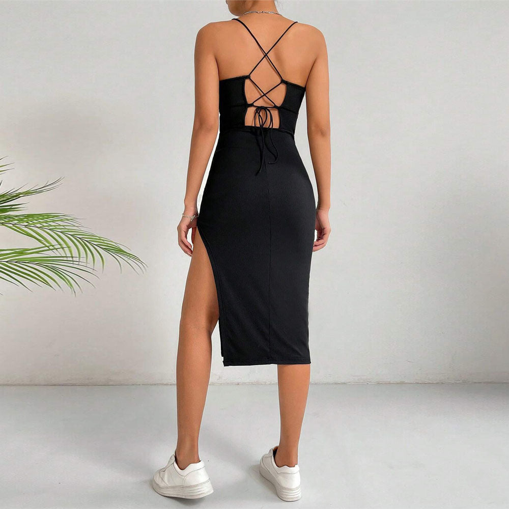 Black Slim Fit Dress With Slit