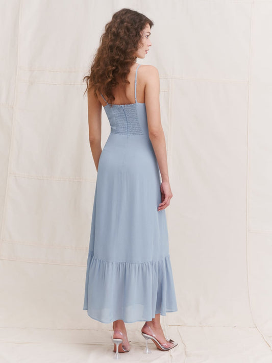 Long Blue Ruffled Dress