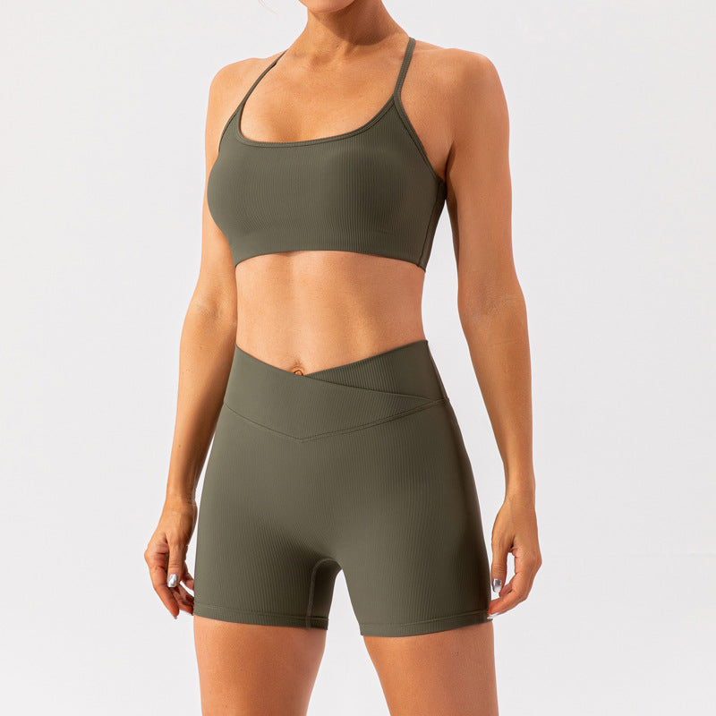 Sleeveless Crop Top & Mid-Length Crossover Shorts Set