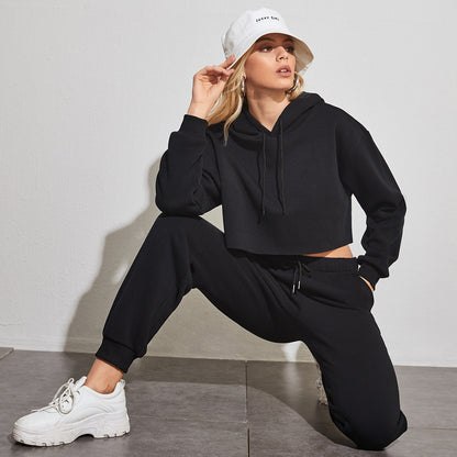 Fleece Lined Cropped Hoodie & Drawstring Sweatpants