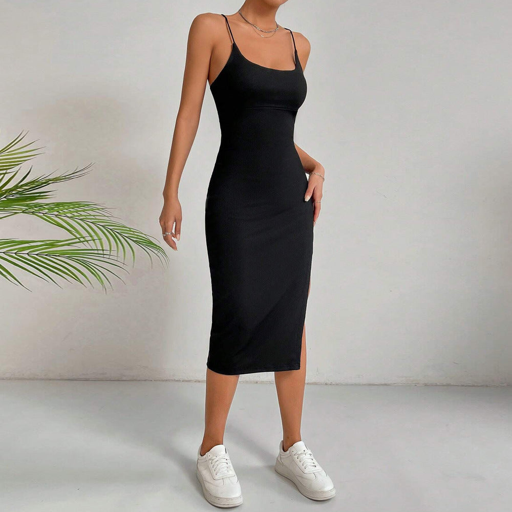 Black Slim Fit Dress With Slit