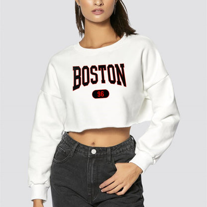 Boston Letter Printed Cropped Pullover