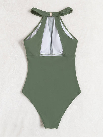 Green One Piece Swimsuit With Mesh Detailing