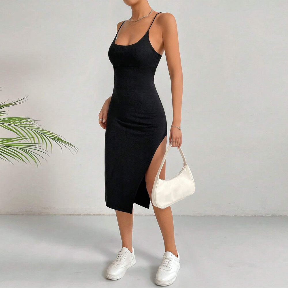 Black Slim Fit Dress With Slit