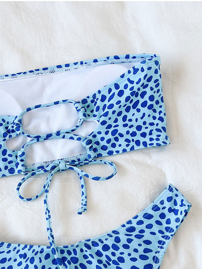 Printed Blue Tube Top & High Waisted Cheeky Bottoms