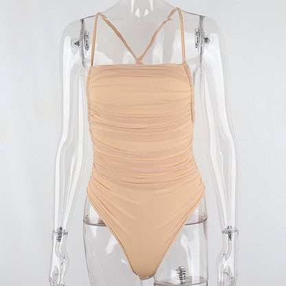 Basic Ruched Crossover Back Bodysuit