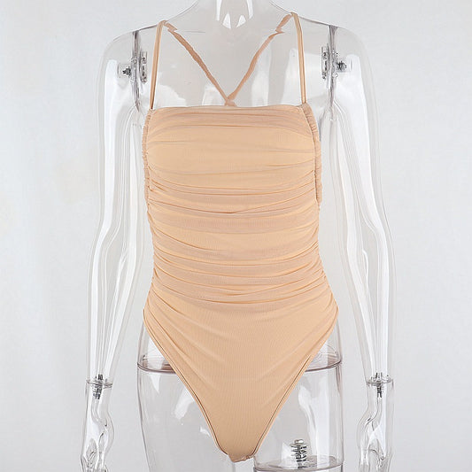 Basic Ruched Crossover Back Bodysuit