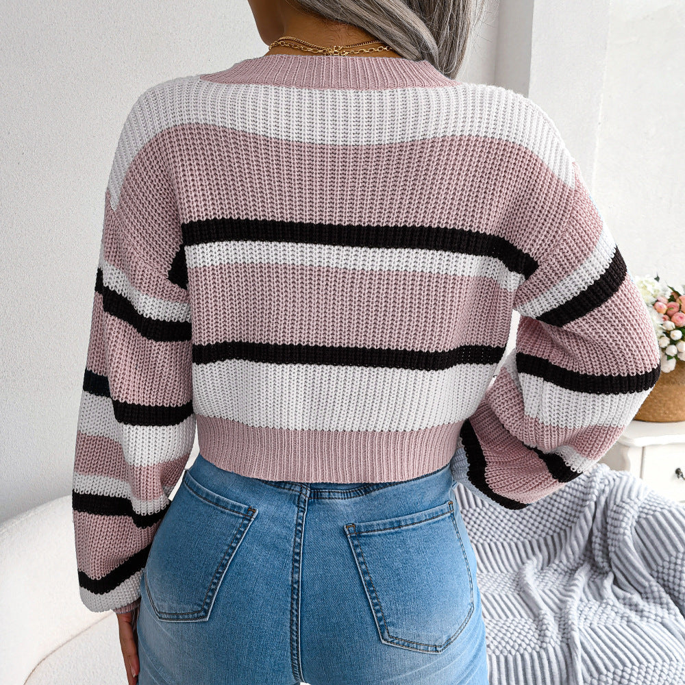 Striped Cropped Long Sleeve Sweater