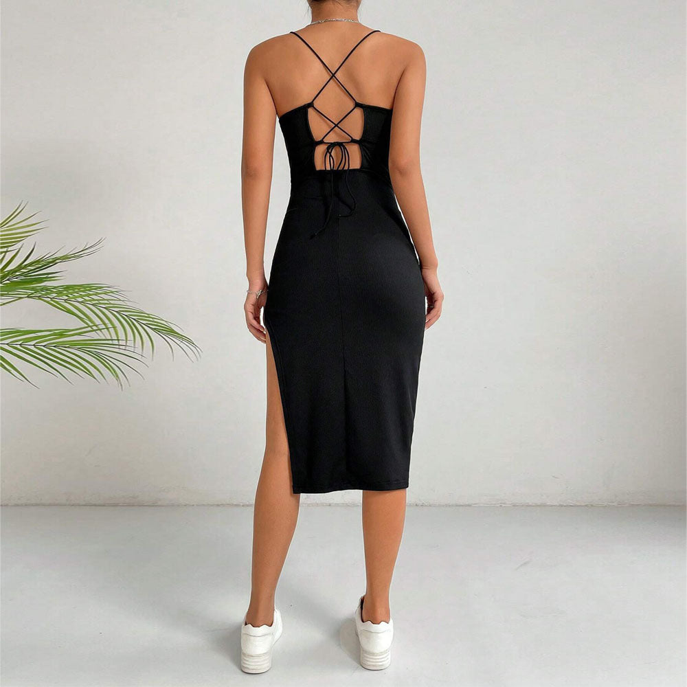 Black Slim Fit Dress With Slit