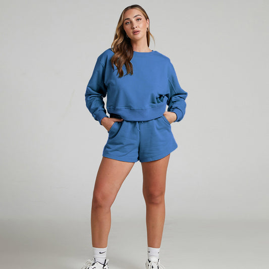 Long Sleeve Cropped Top & Shorts With Drawstring