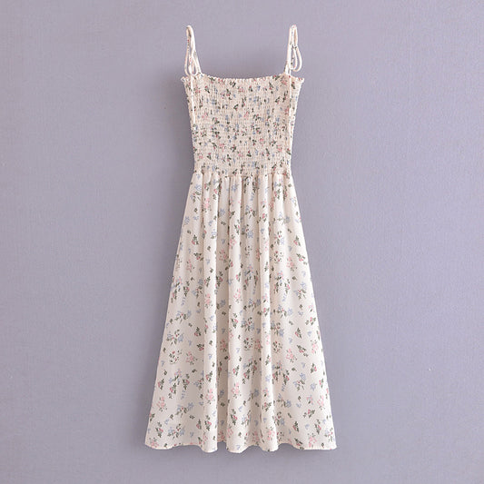 Elegant Flowy Mid Length Floral Printed Summer Dress