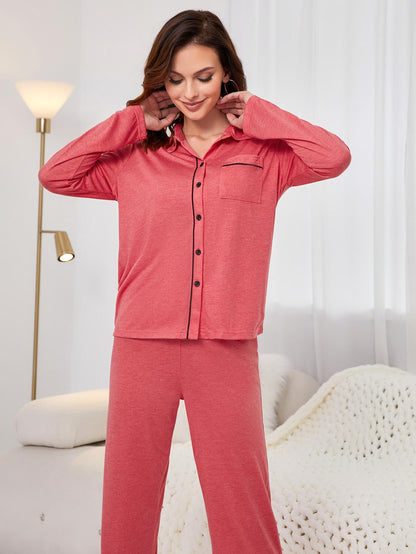 Casual Pajama Set With Button Up Top