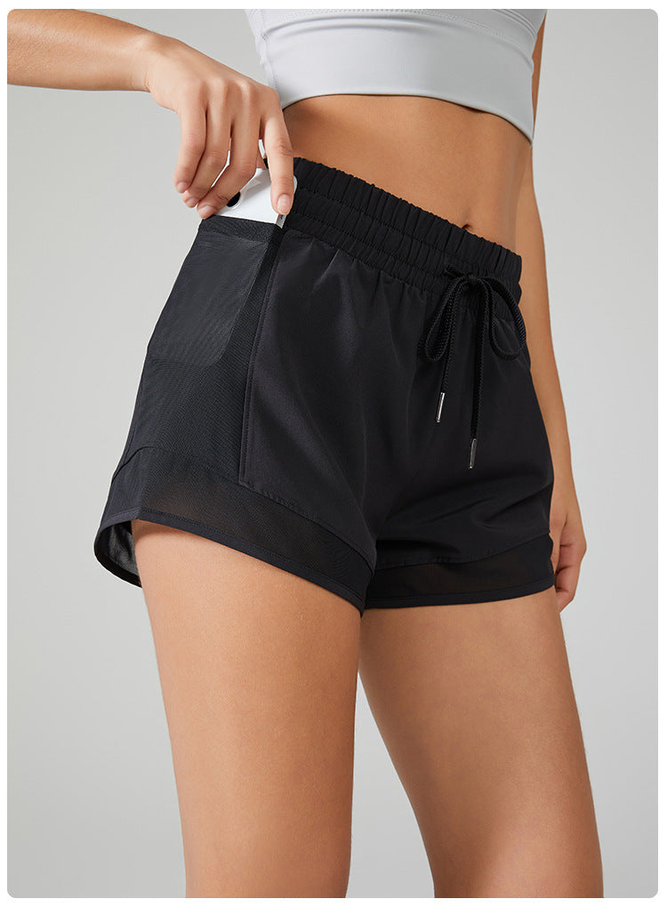 High Waisted Drawstring Shorts With Mesh Detailing