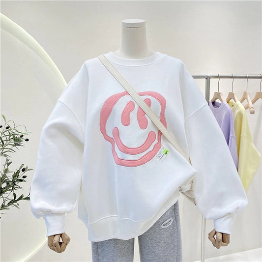 Smiley Face Printed Oversize Pullover