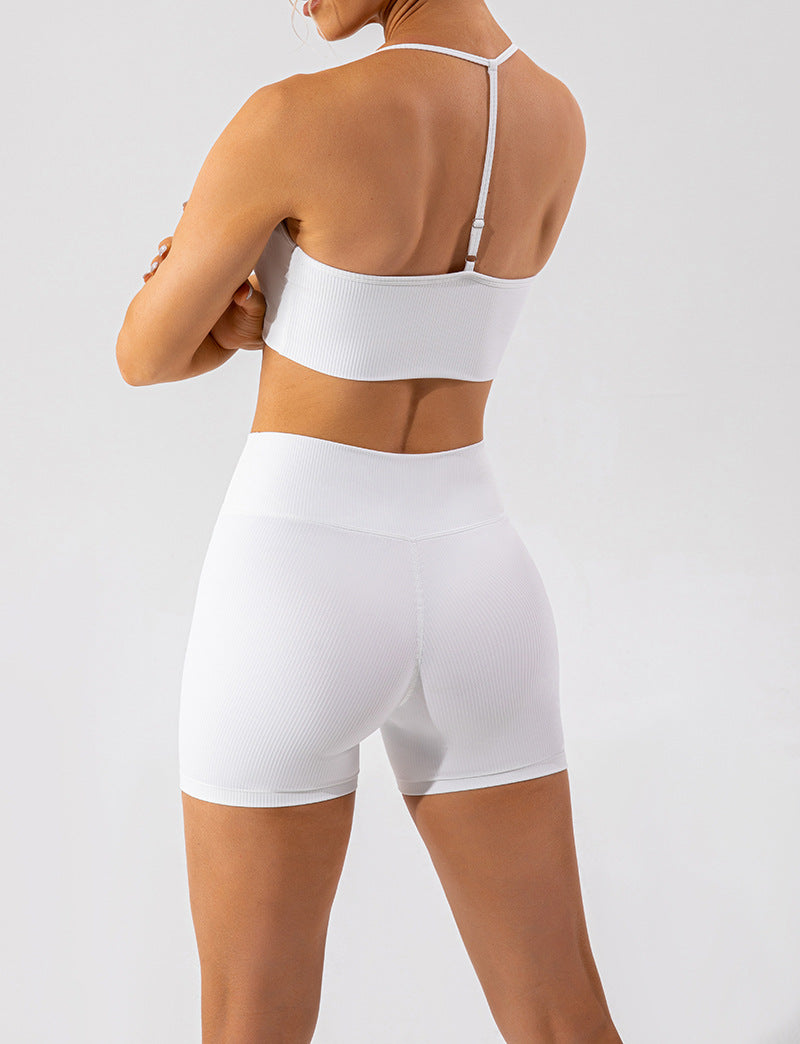 High Waisted Crossover Stretchy Mid Length Shorts