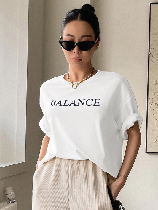 Balance Letter Printed Casual T-Shirt