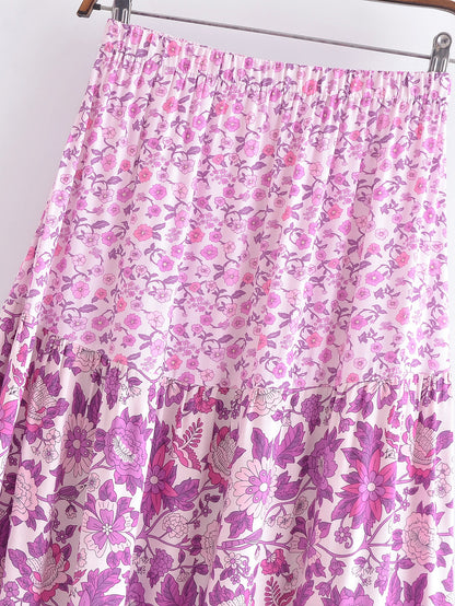 Purple Printed Long Flowy Skirt