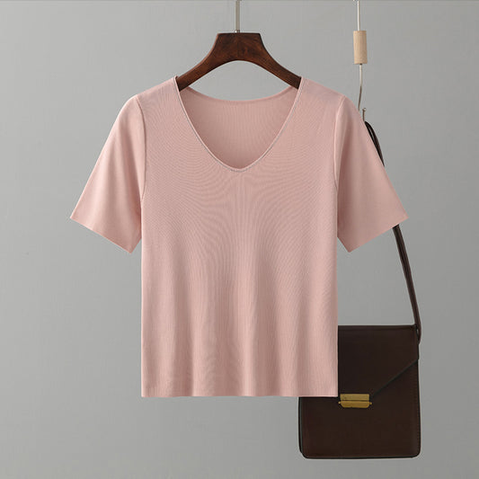 Thick Short Sleeve V Neck T-Shirt