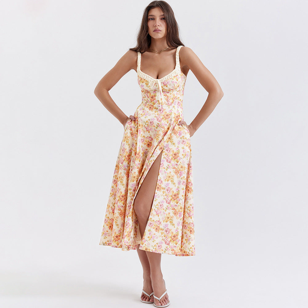 Floral Printed Summer Dress With Split