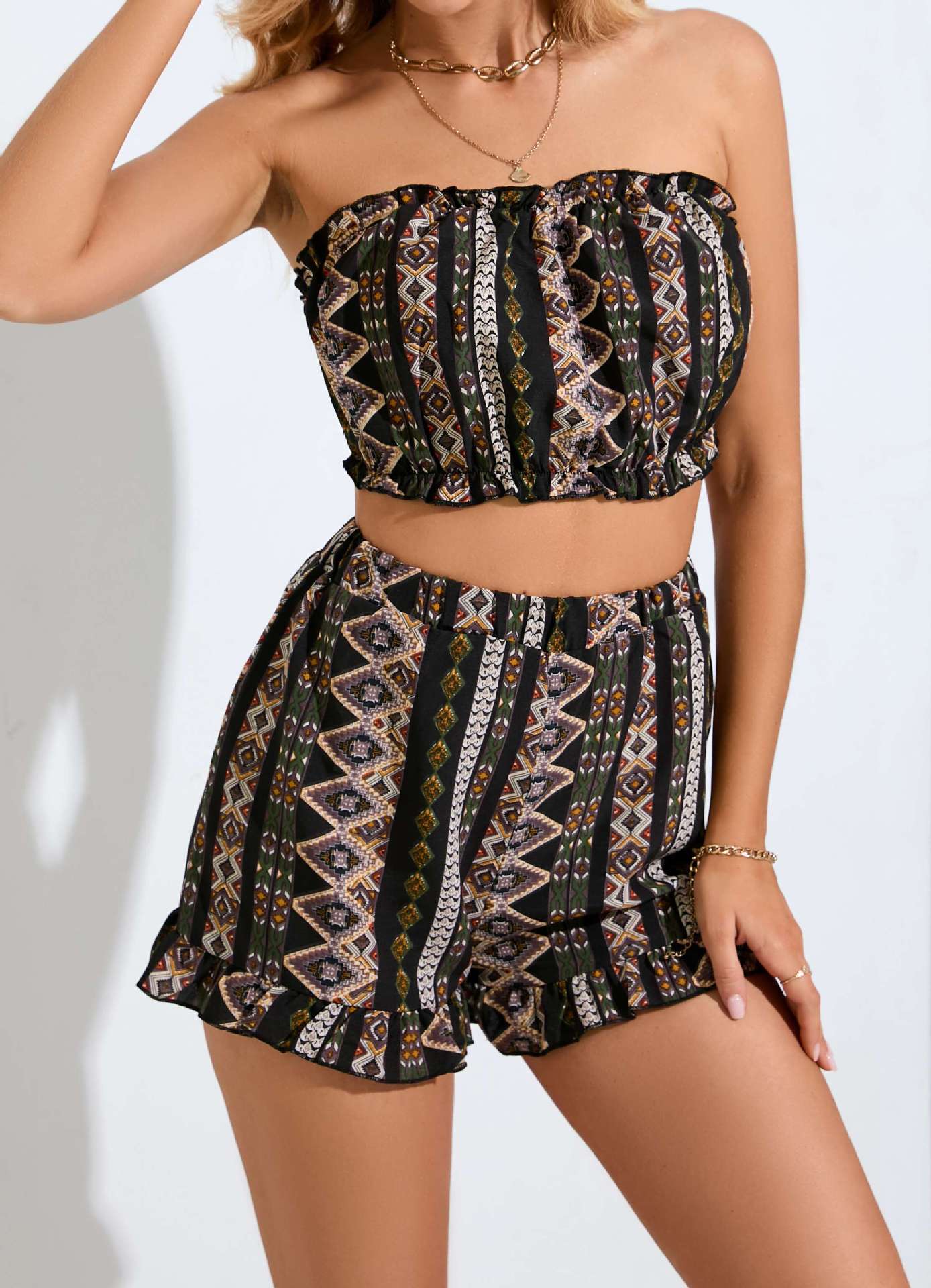 Printed Tube Top & Shorts Set