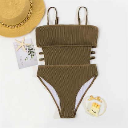 Ribbed One Piece Swimsuit With Side Cutouts