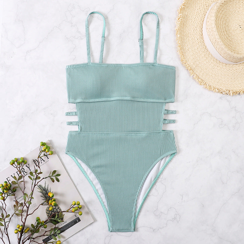 Ribbed One Piece Swimsuit With Side Cutouts