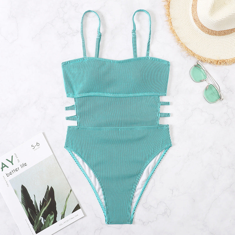 Ribbed One Piece Swimsuit With Side Cutouts