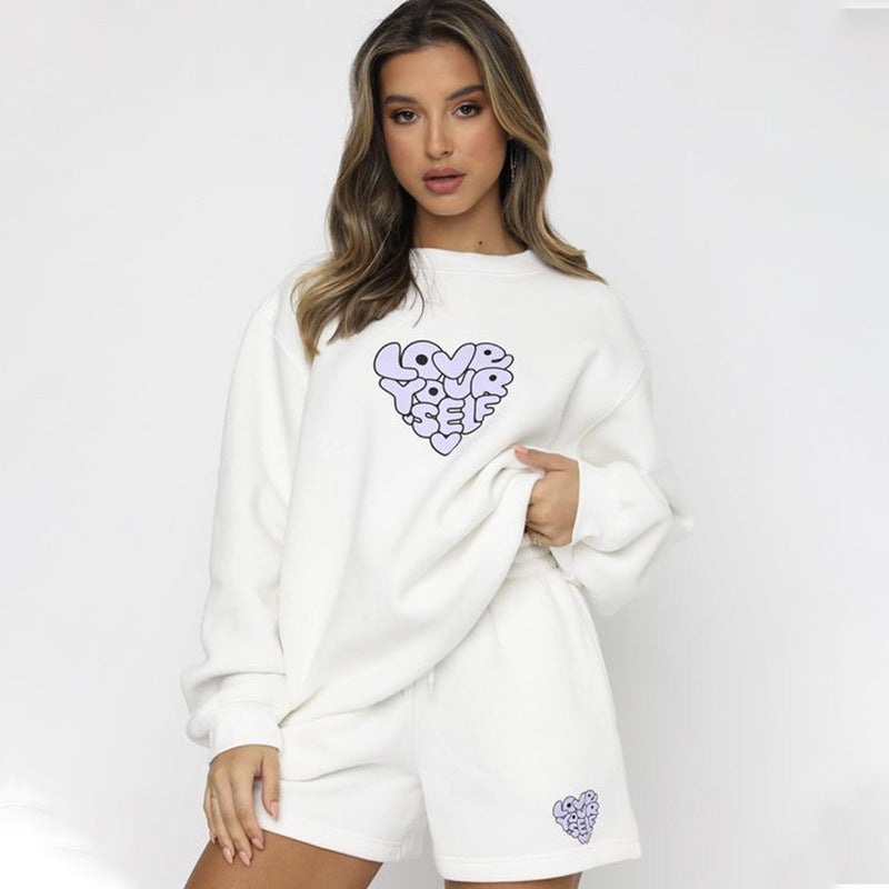 Love Yourself Printed Set With Pullover & Shorts