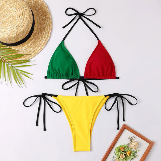 Rasta Halter Top Bikini With Cheeky Bottoms