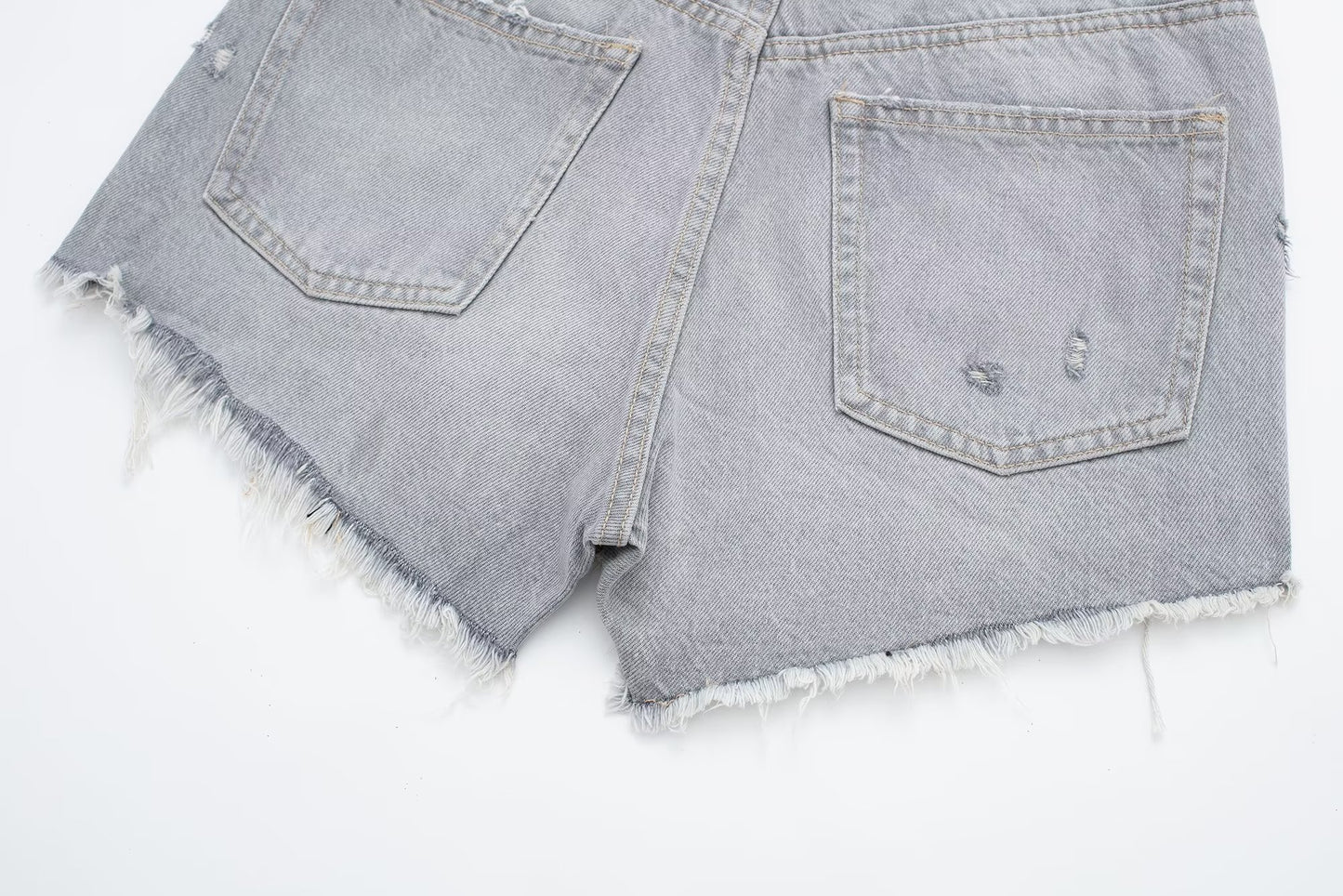 Grey Distressed High Waisted Denim Shorts