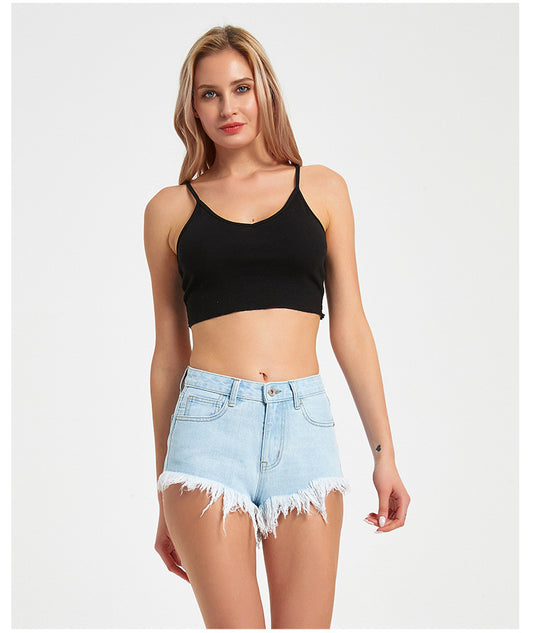 Raw Edge Light Wash Denim Shorts