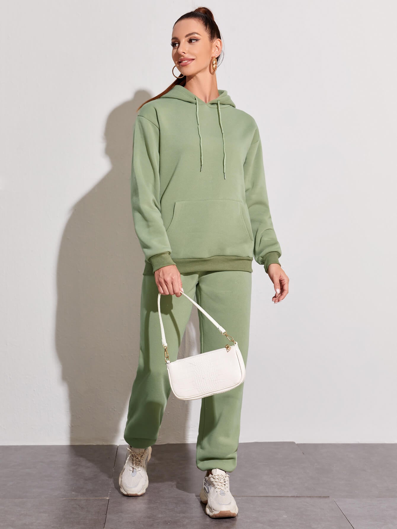 Casual Fleece Sweatshirt & Sweatpants Set