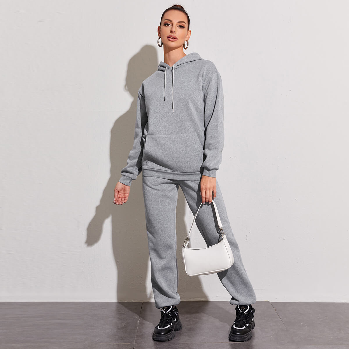 Casual Fleece Sweatshirt & Sweatpants Set