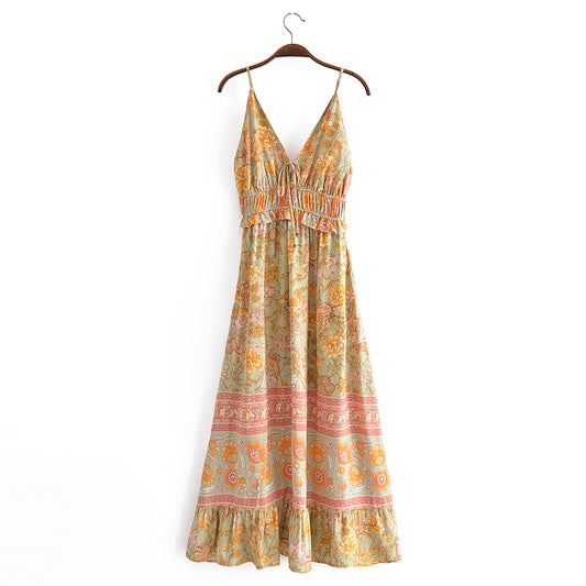 Long Spring Floral Dress With Tie