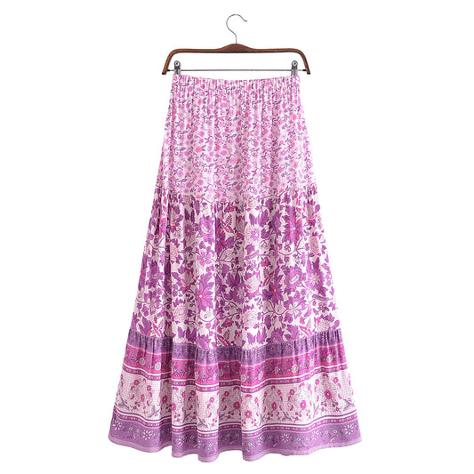 Purple Printed Long Flowy Skirt