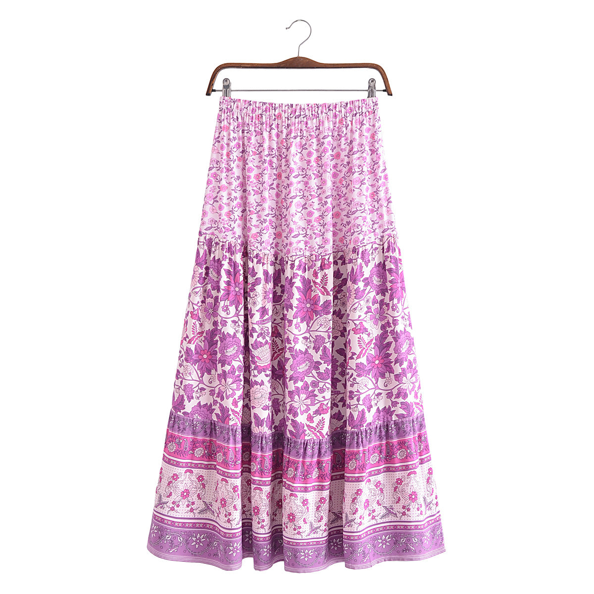 Purple Printed Long Flowy Skirt