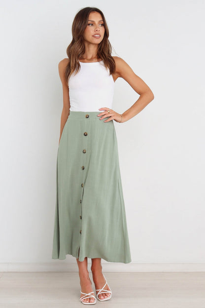 Long High Waisted Skirt With Button Detailing