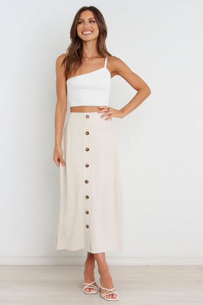 Long High Waisted Skirt With Button Detailing